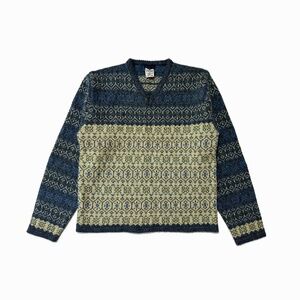 NWOT Columbia Convert Beige/Navy Fair-Isle V-Neck Sweater